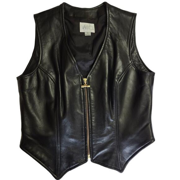 Vakko Black Leather Vest Large Vintage Bikercore Punk Goth Witchy Baddie Vamp - Picture 1 of 10